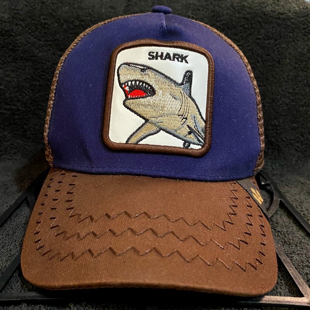 EUC - Shark Hat Trucker Snapback  Blue with Maroon Bill